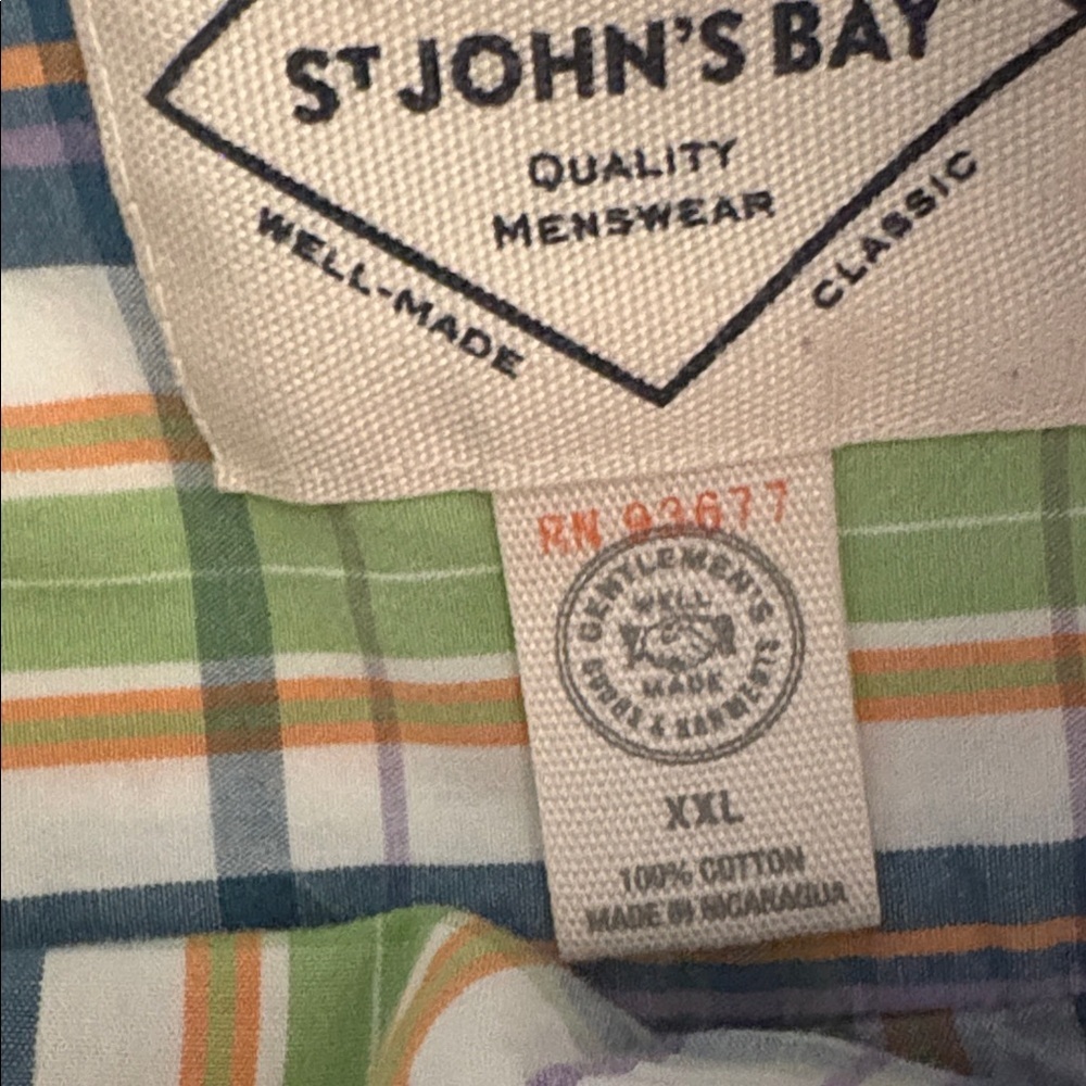 St. John's Bay Men's Plaid Shirt - Green, Purple, Yellow XXL Short Sleeve - Picture 4 of 4
